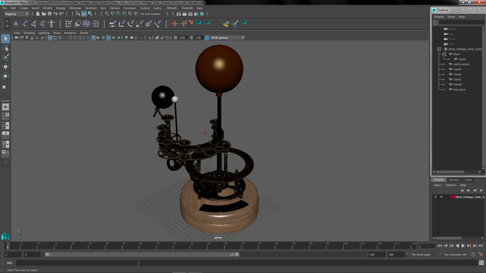 3D Steel Vintage Solar System Orrery model