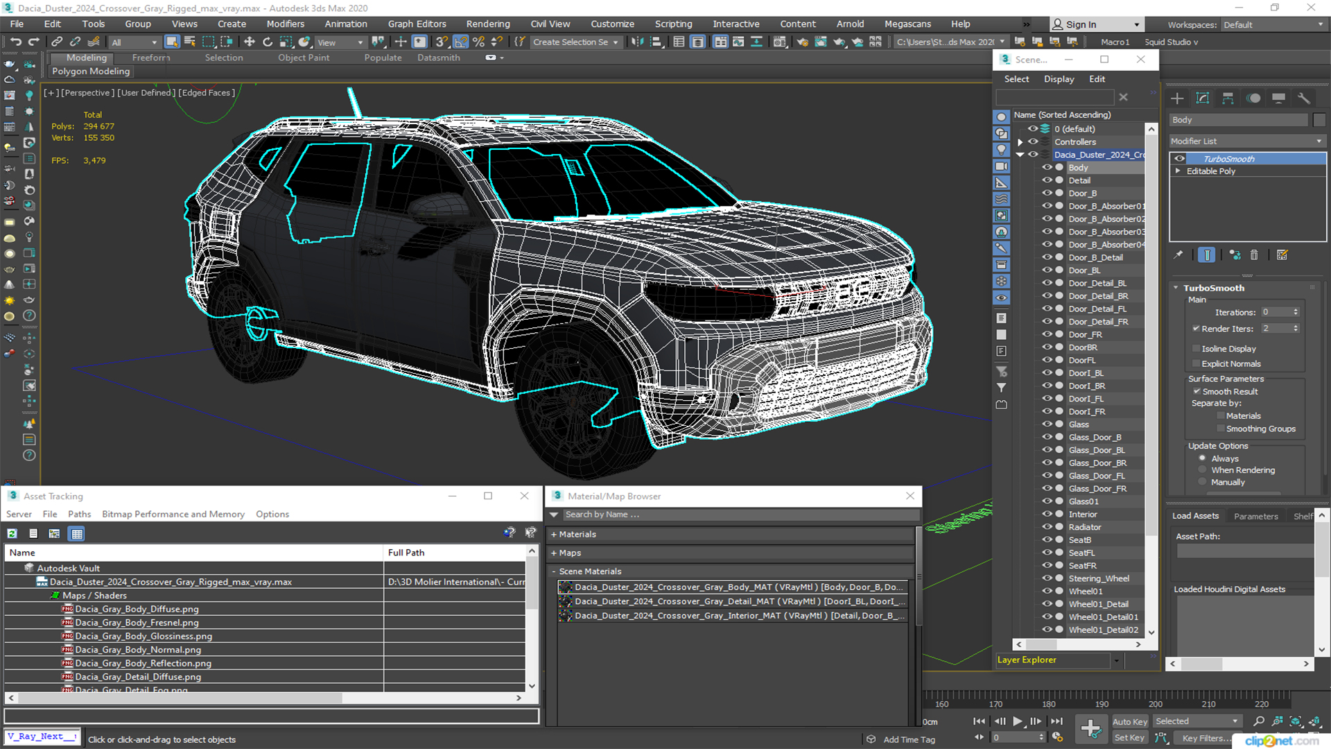 Dacia Duster 2024 Crossover Gray Rigged 3D model