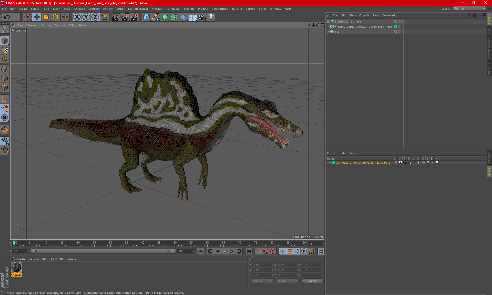 Spinosaurus Dinosaur Green Basic Pose 3D