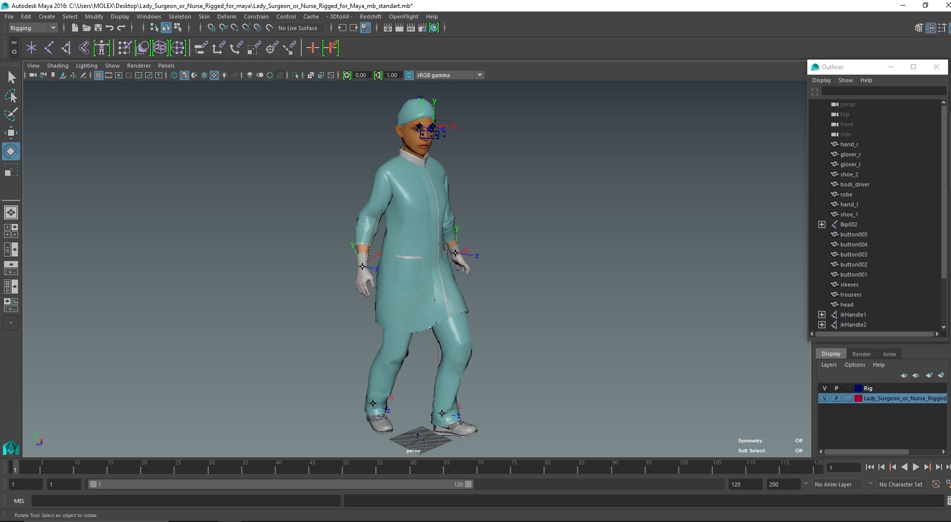 Lady Surgeon or Nurse Rigged for Maya 3D