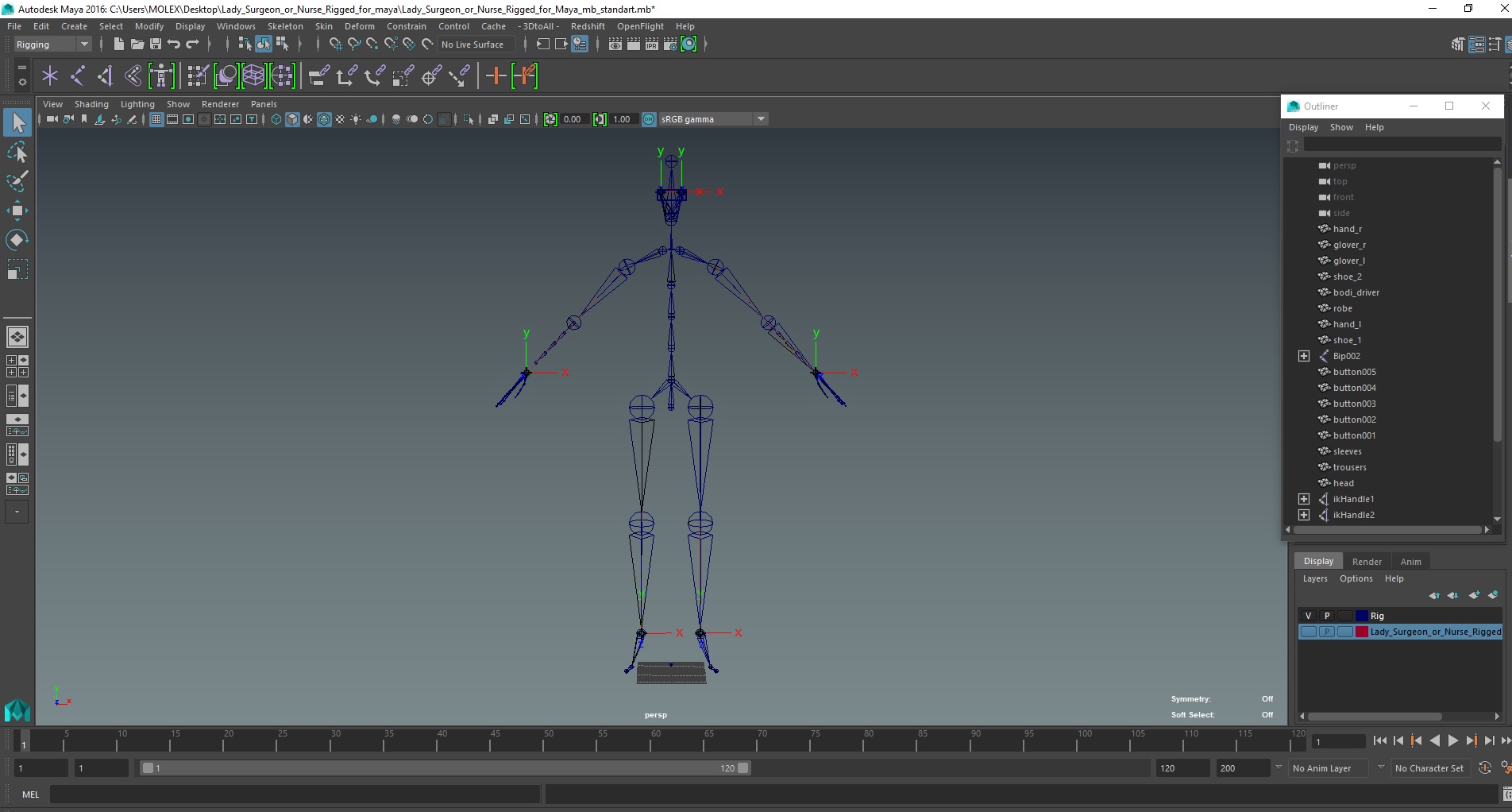 Lady Surgeon or Nurse Rigged for Maya 3D
