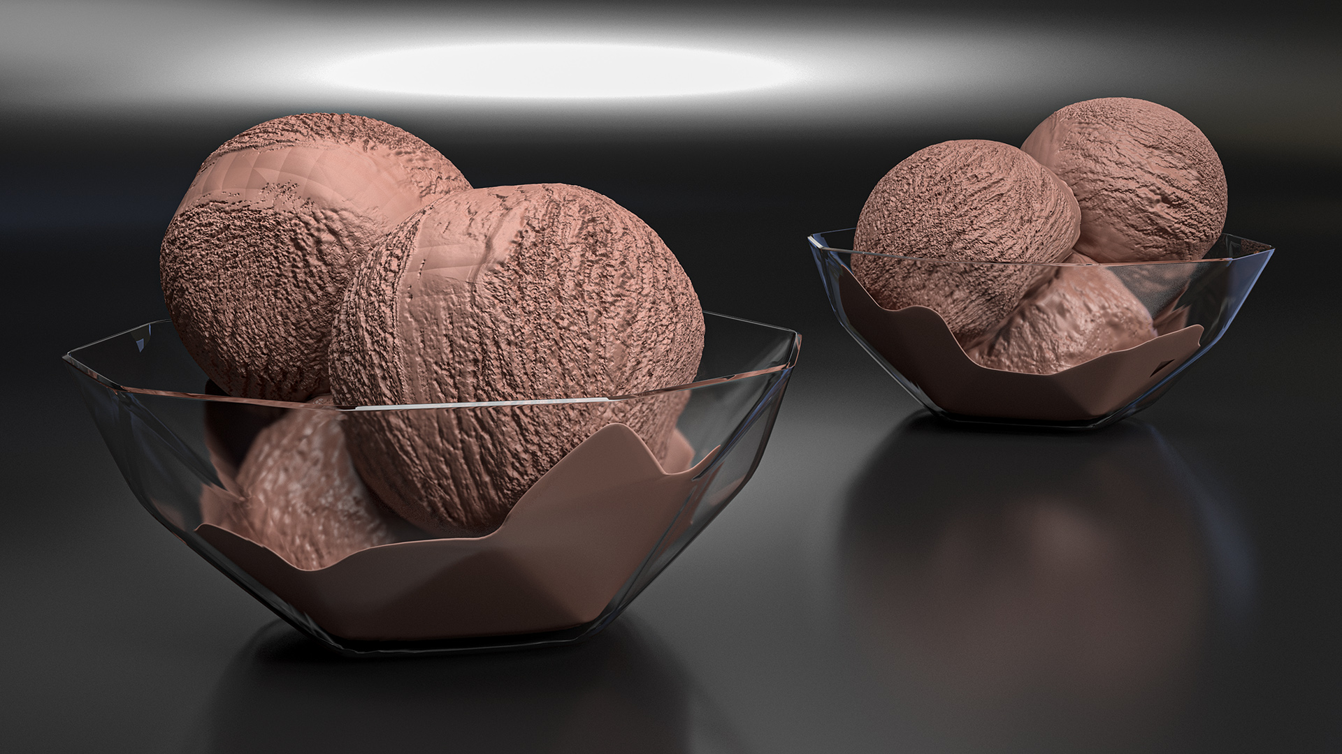 Ice Cream Chocolate Balls in Glass Bowl 3D model