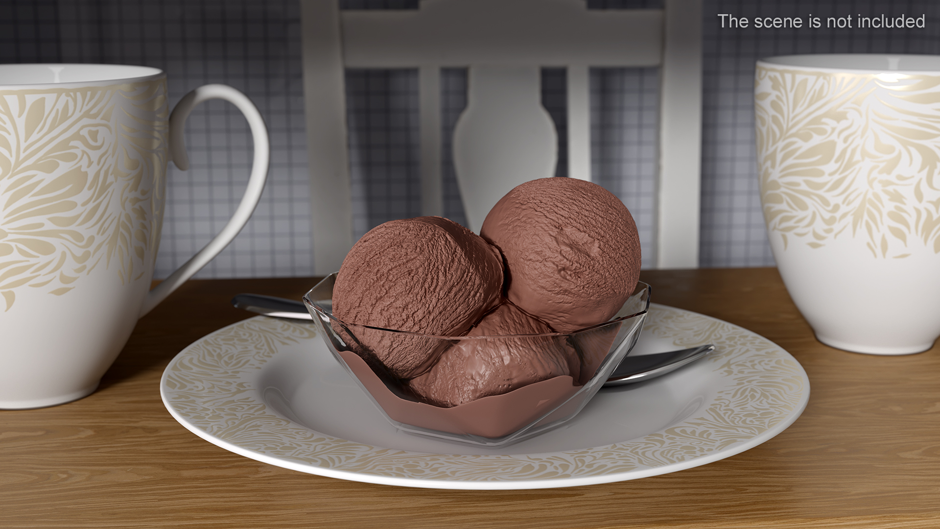 Ice Cream Chocolate Balls in Glass Bowl 3D model