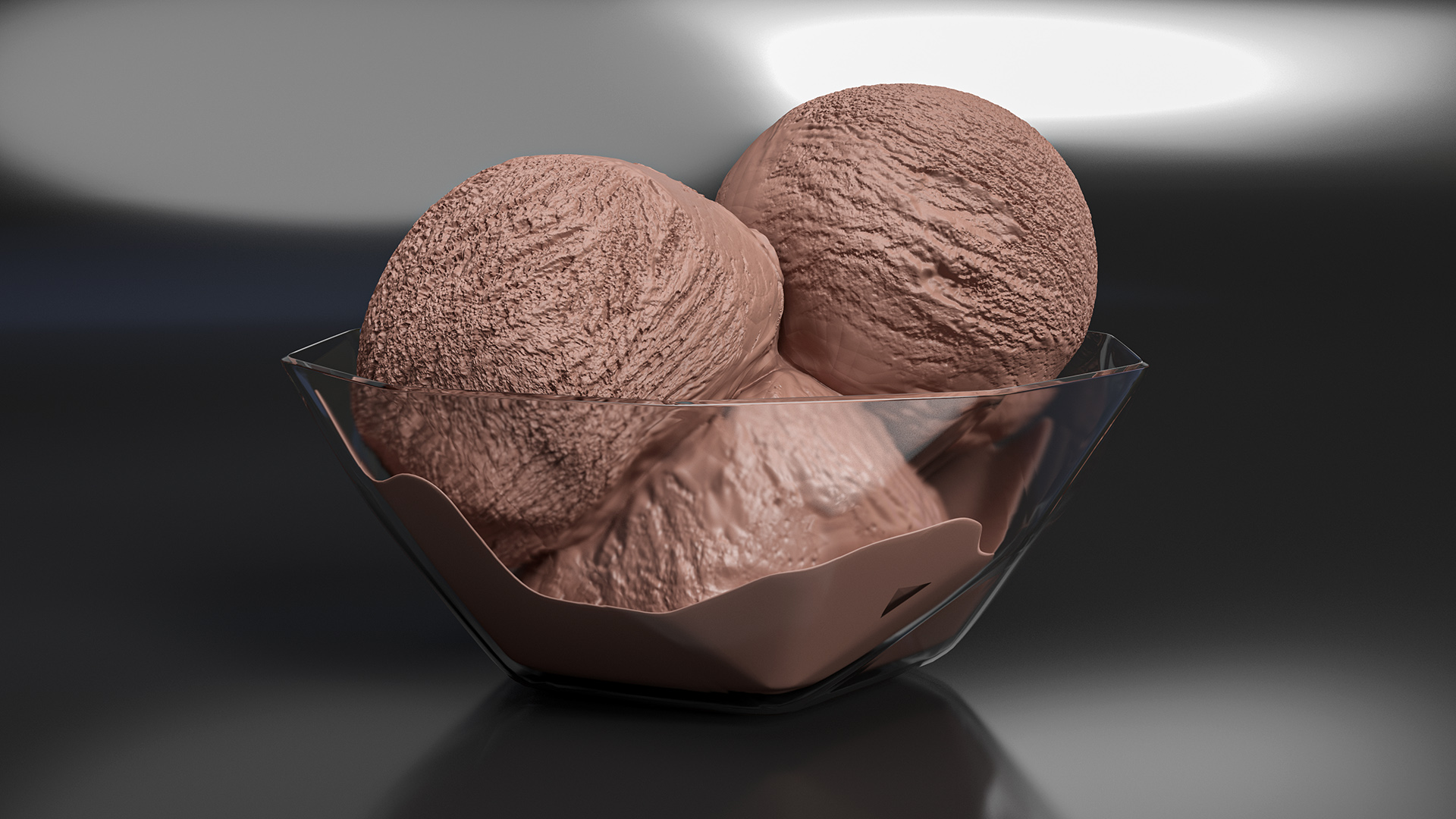 Ice Cream Chocolate Balls in Glass Bowl 3D model