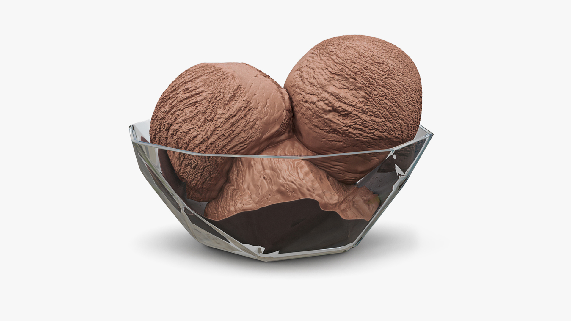 Ice Cream Chocolate Balls in Glass Bowl 3D model