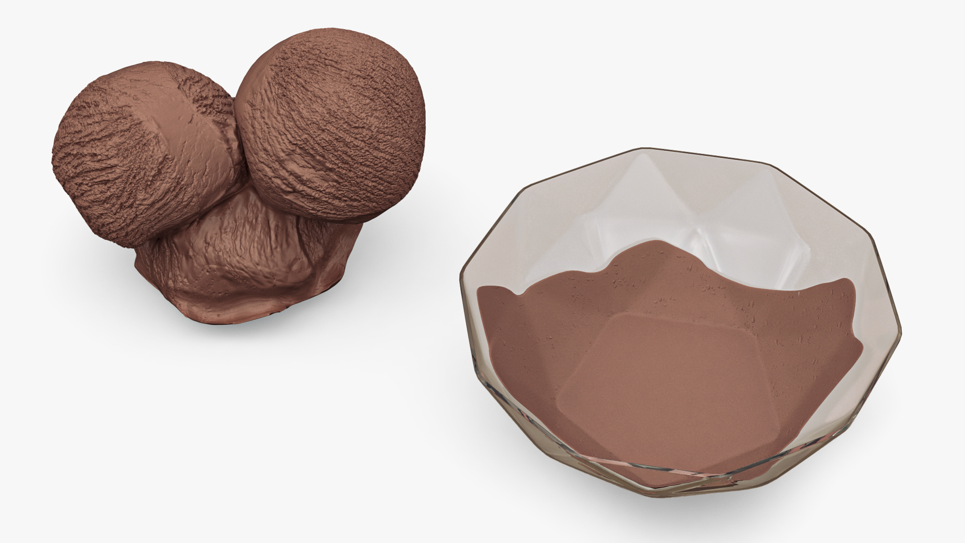 Ice Cream Chocolate Balls in Glass Bowl 3D model