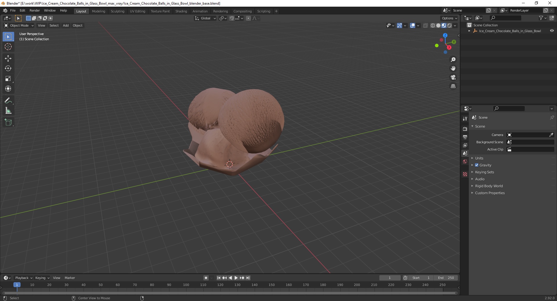 Ice Cream Chocolate Balls in Glass Bowl 3D model