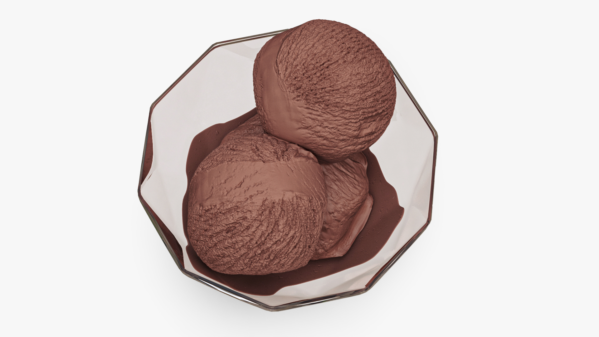 Ice Cream Chocolate Balls in Glass Bowl 3D model