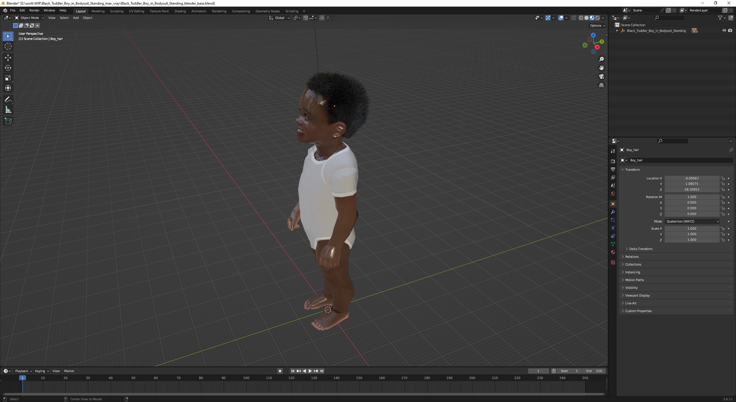 3D Black Toddler Boy in Bodysuit Standing model