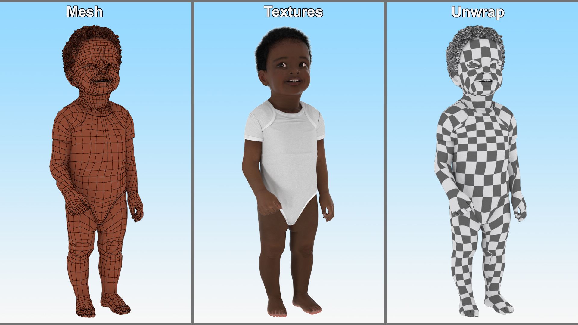 3D Black Toddler Boy in Bodysuit Standing model