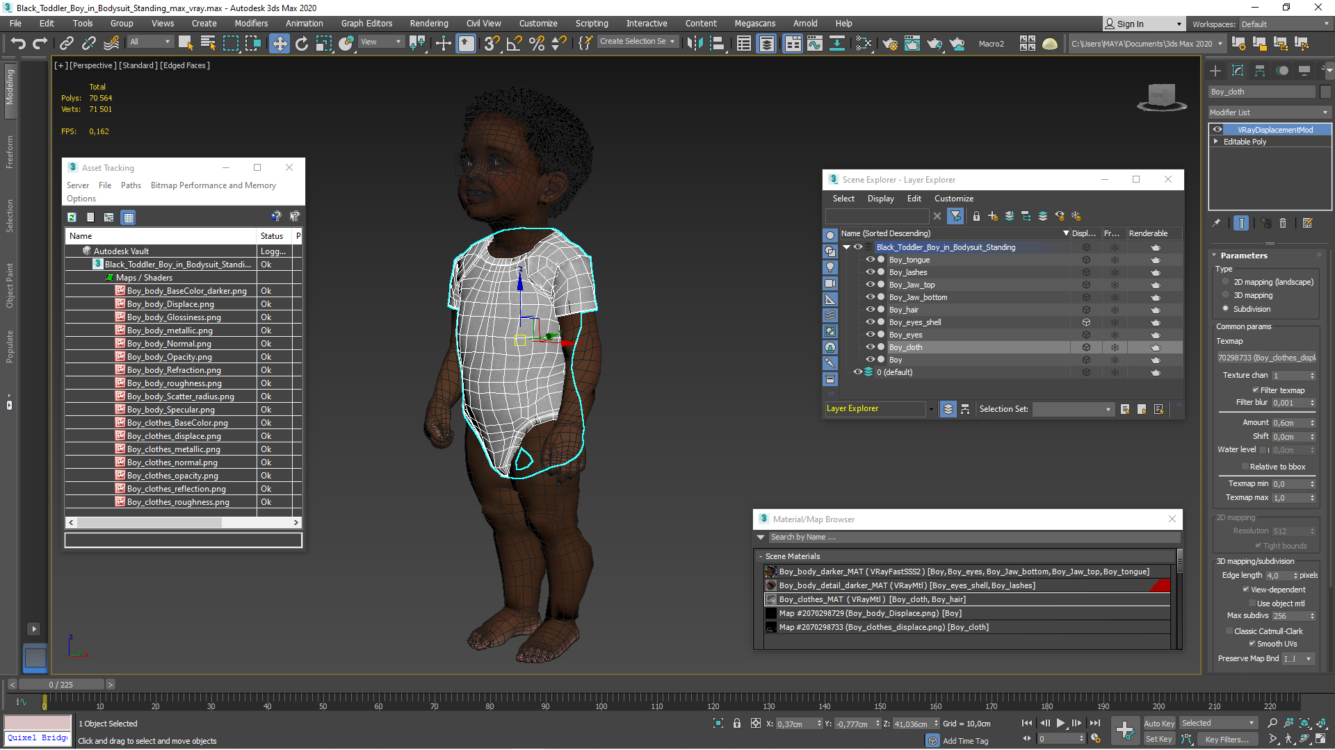 3D Black Toddler Boy in Bodysuit Standing model