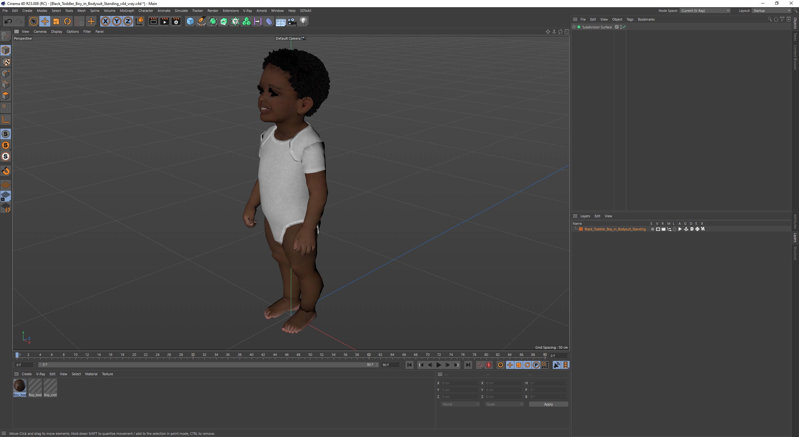 3D Black Toddler Boy in Bodysuit Standing model