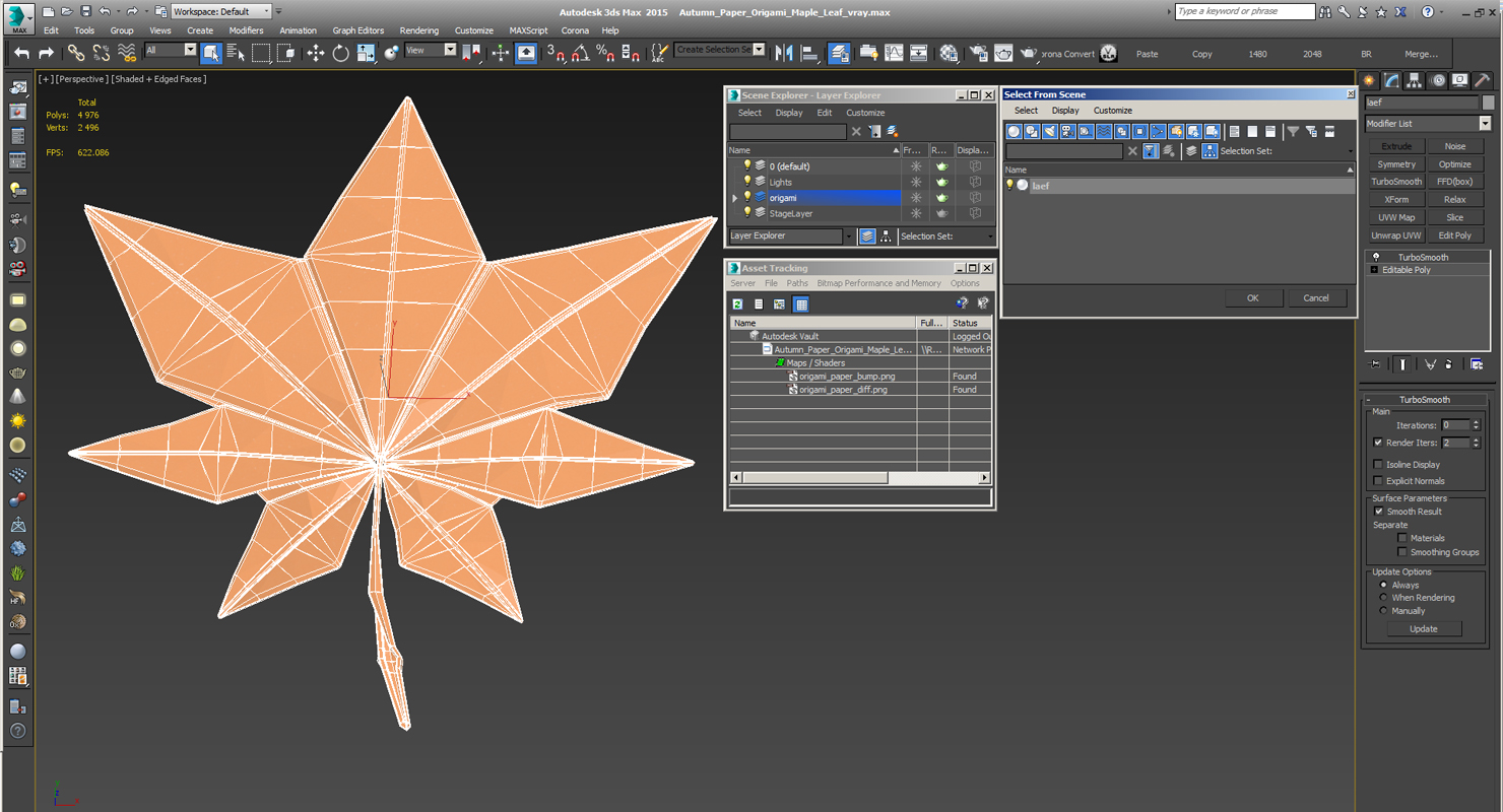 3D Autumn Paper Origami Maple Leaf