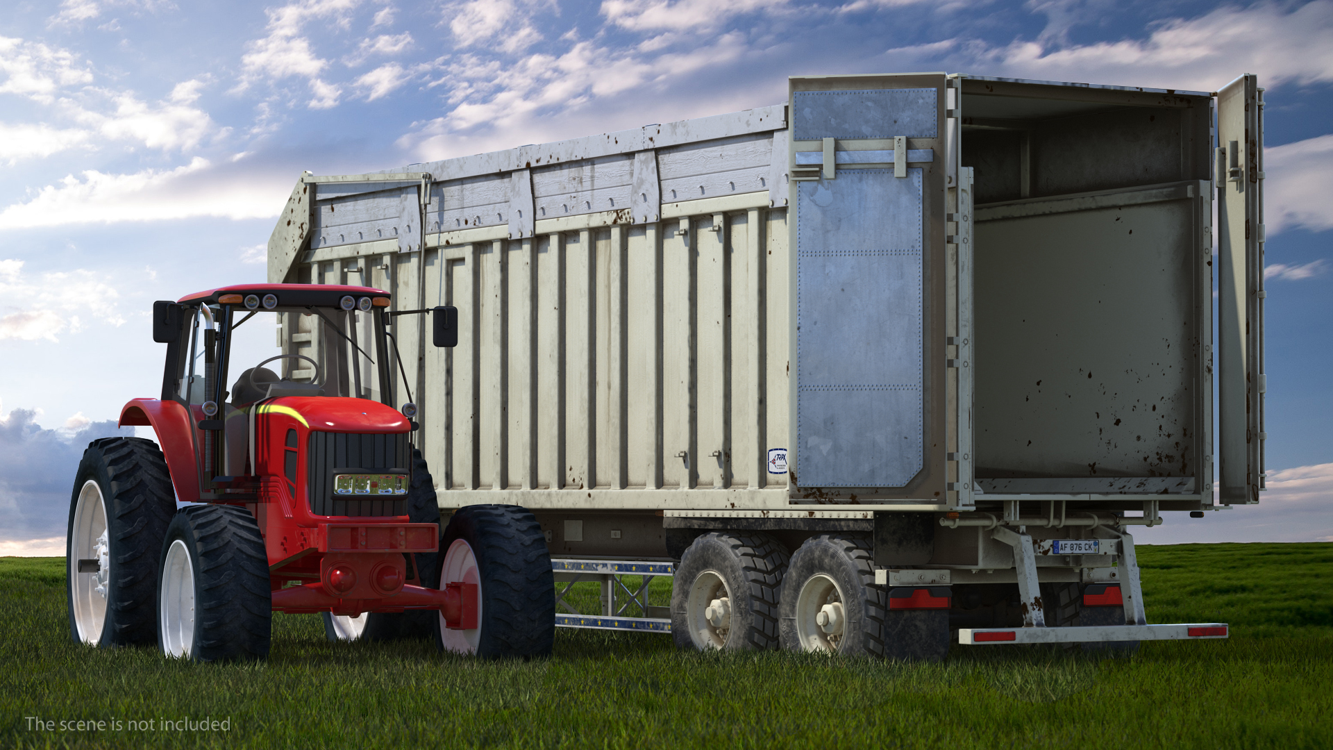 Tractor with Harvester Trailer 3D Model