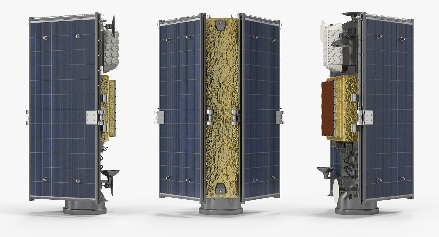 Satellite with Collapsed Solar Panels 3D