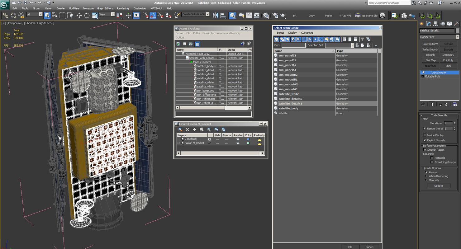 Satellite with Collapsed Solar Panels 3D