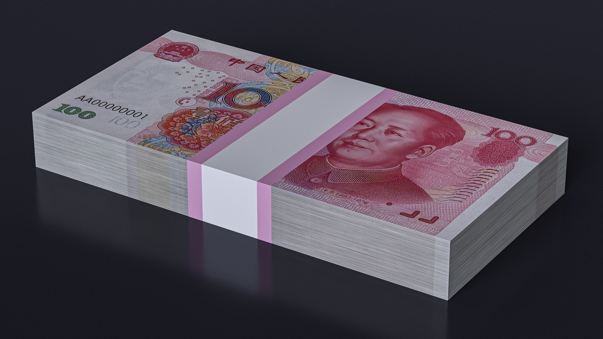 3D China Currency 100 Yuan Banknotes Pack model