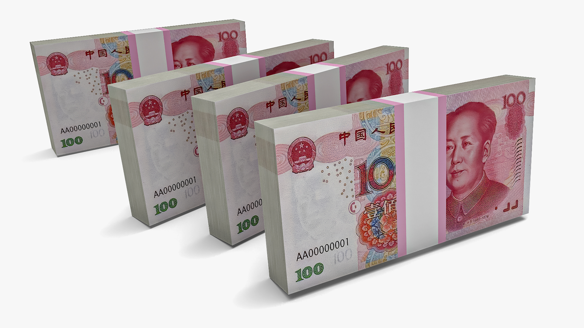 3D China Currency 100 Yuan Banknotes Pack model