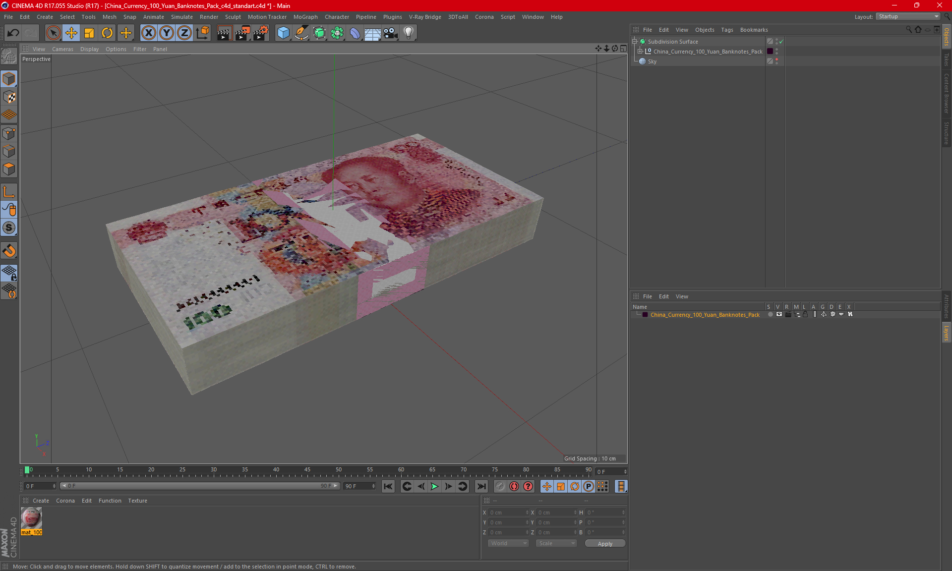 3D China Currency 100 Yuan Banknotes Pack model