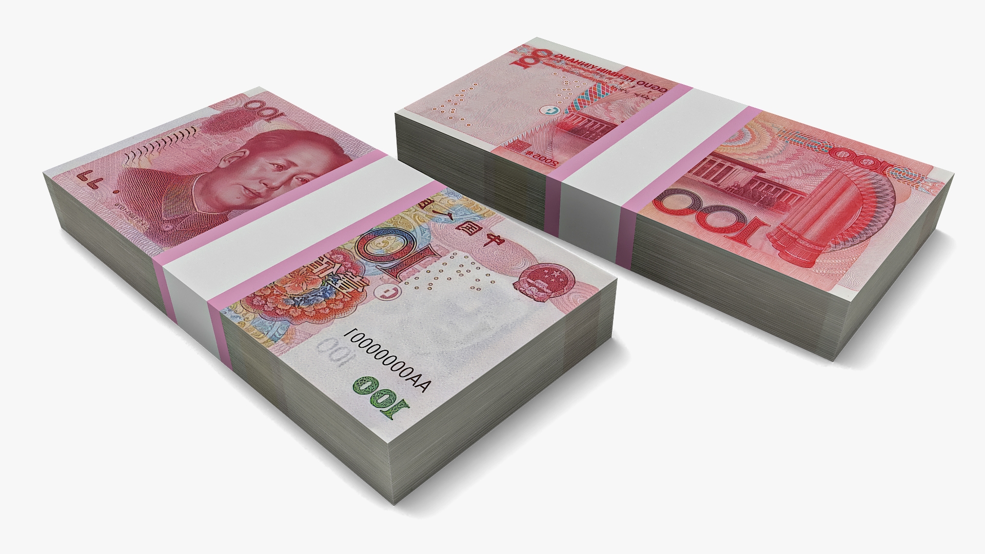 3D China Currency 100 Yuan Banknotes Pack model