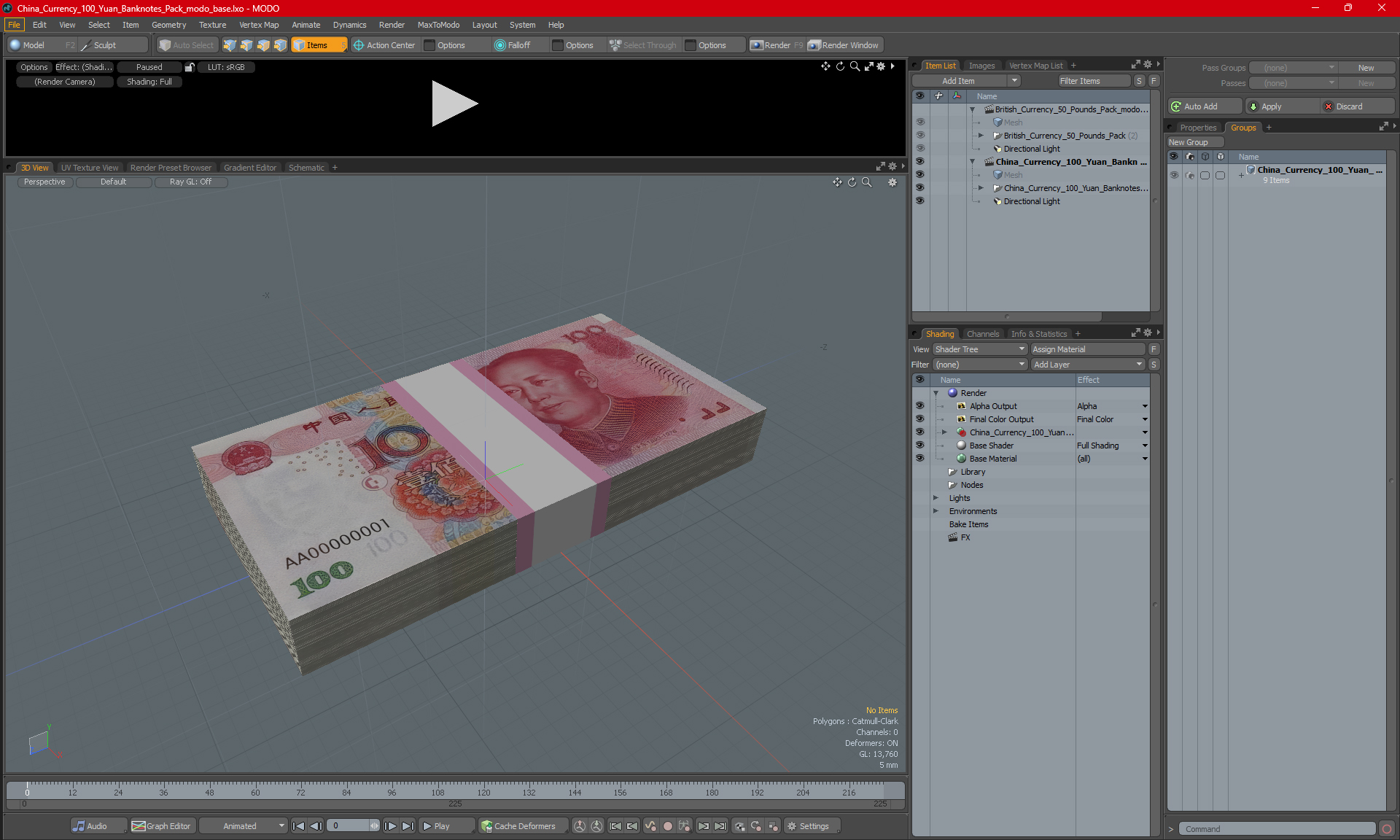3D China Currency 100 Yuan Banknotes Pack model