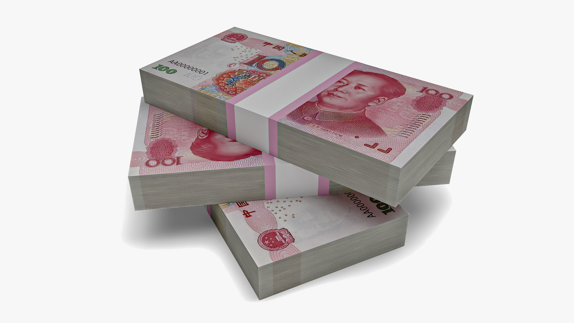 3D China Currency 100 Yuan Banknotes Pack model