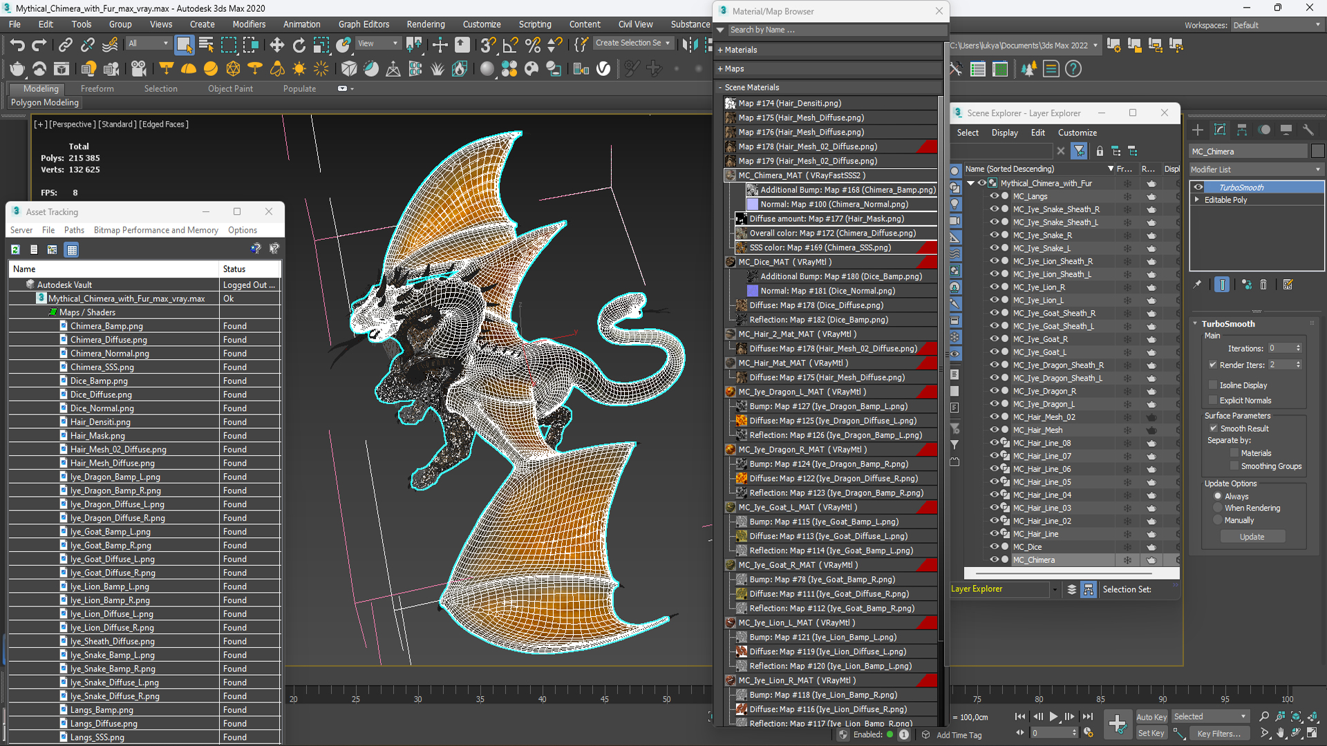 3D model Mythical Chimera with Fur