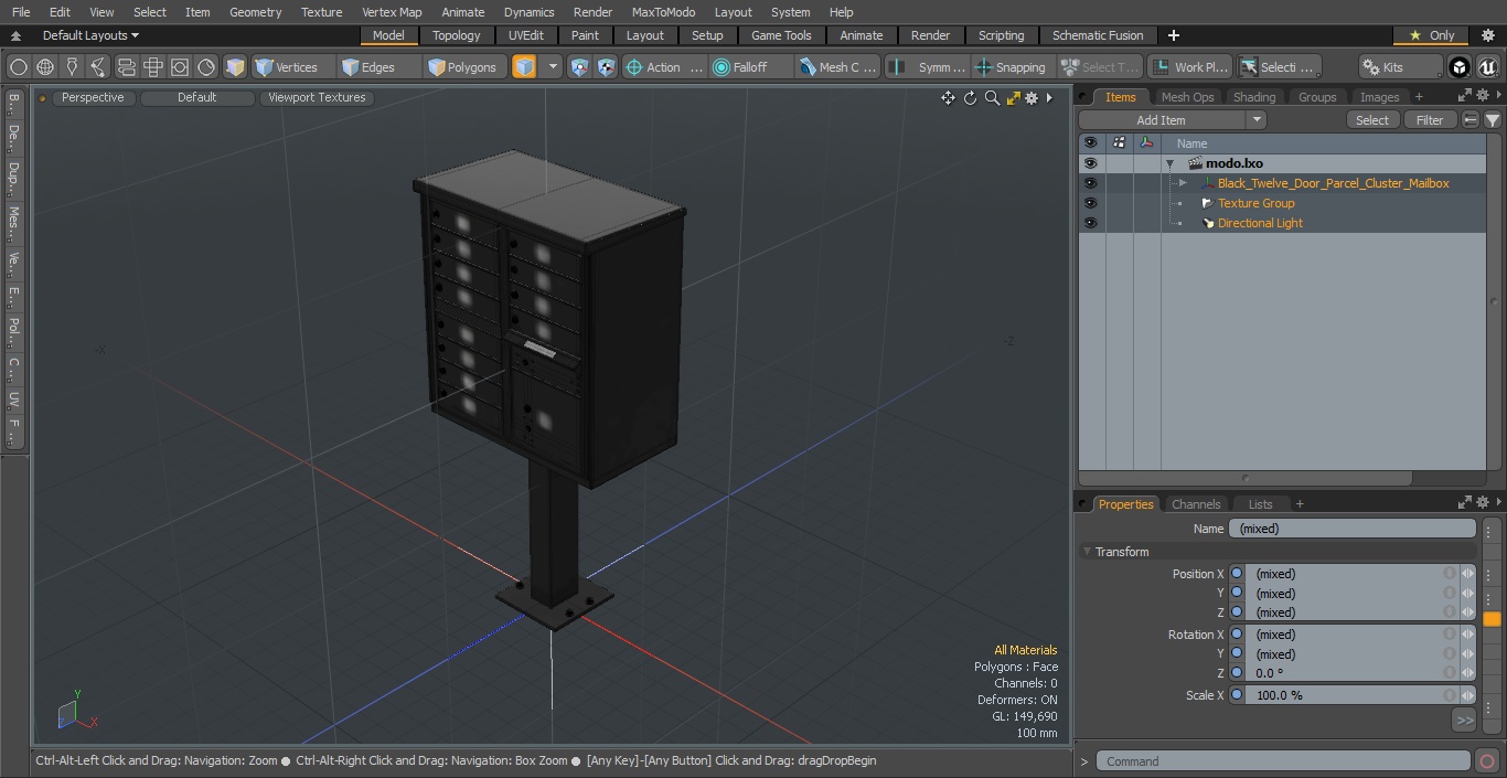 3D model Black Twelve Door Parcel Cluster Mailbox