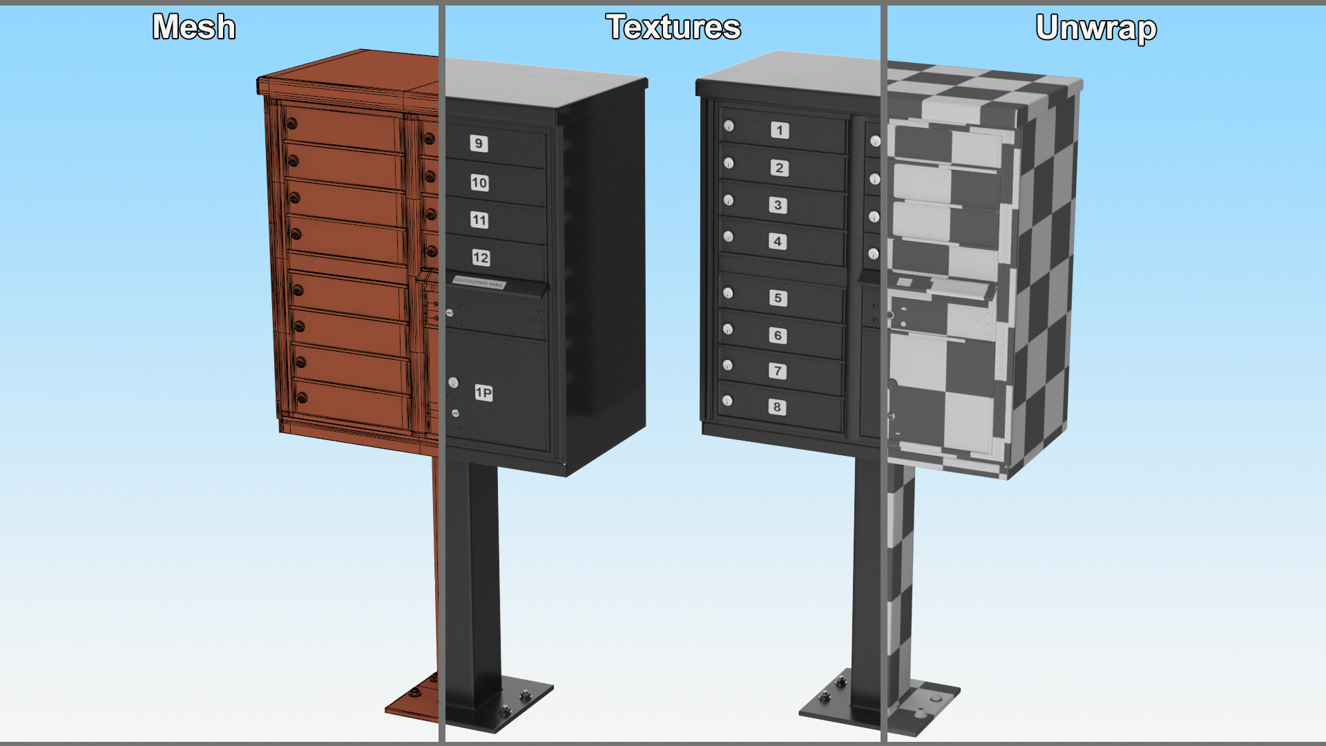 3D model Black Twelve Door Parcel Cluster Mailbox