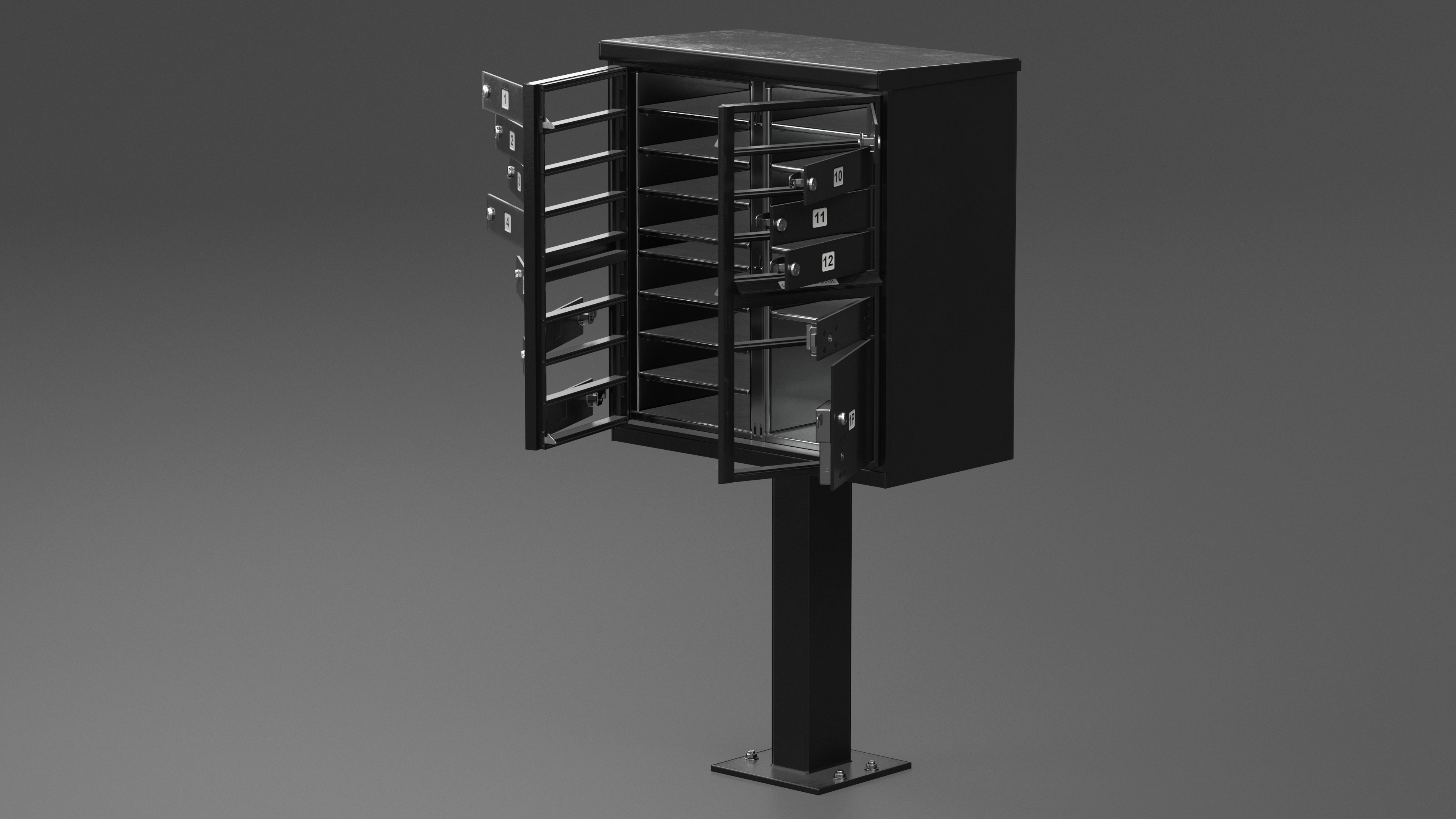 3D model Black Twelve Door Parcel Cluster Mailbox
