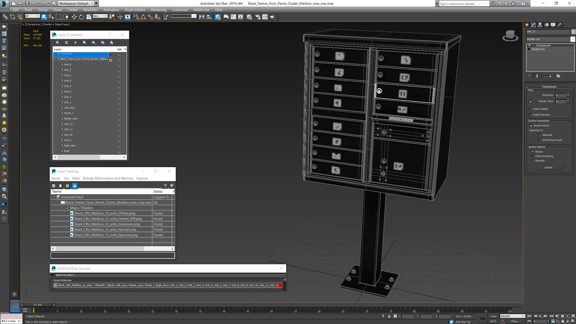 3D model Black Twelve Door Parcel Cluster Mailbox