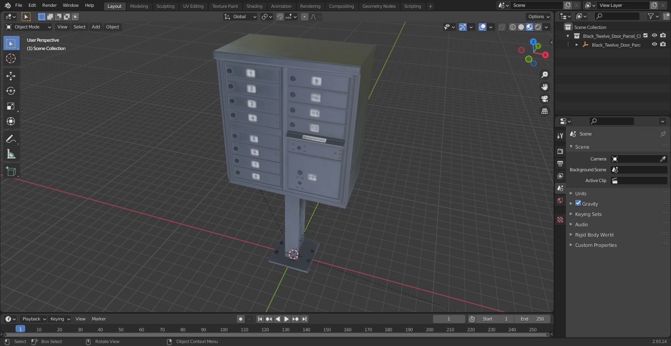 3D model Black Twelve Door Parcel Cluster Mailbox