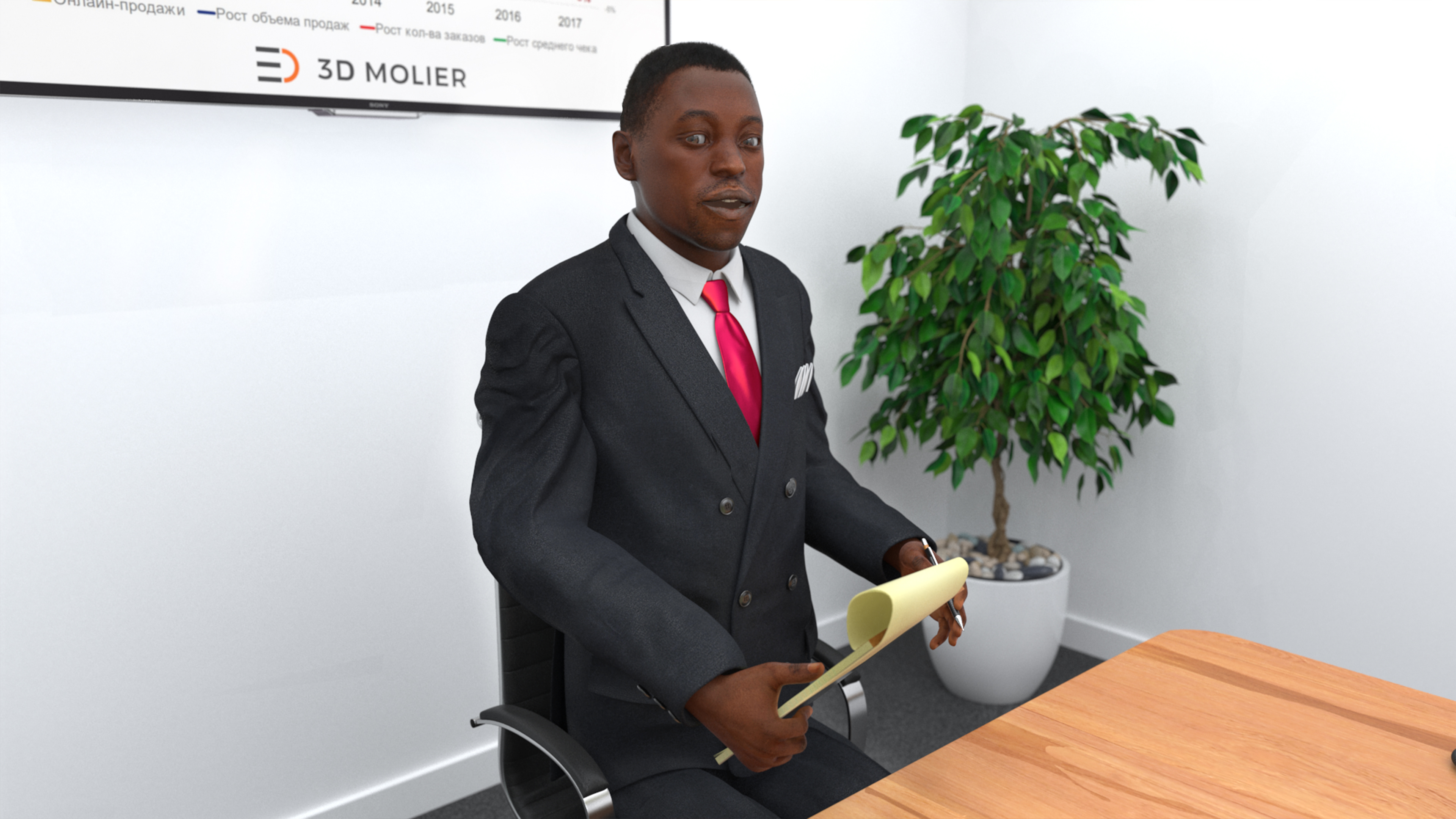 3D Stylish African American Business Man Fur Rigged model