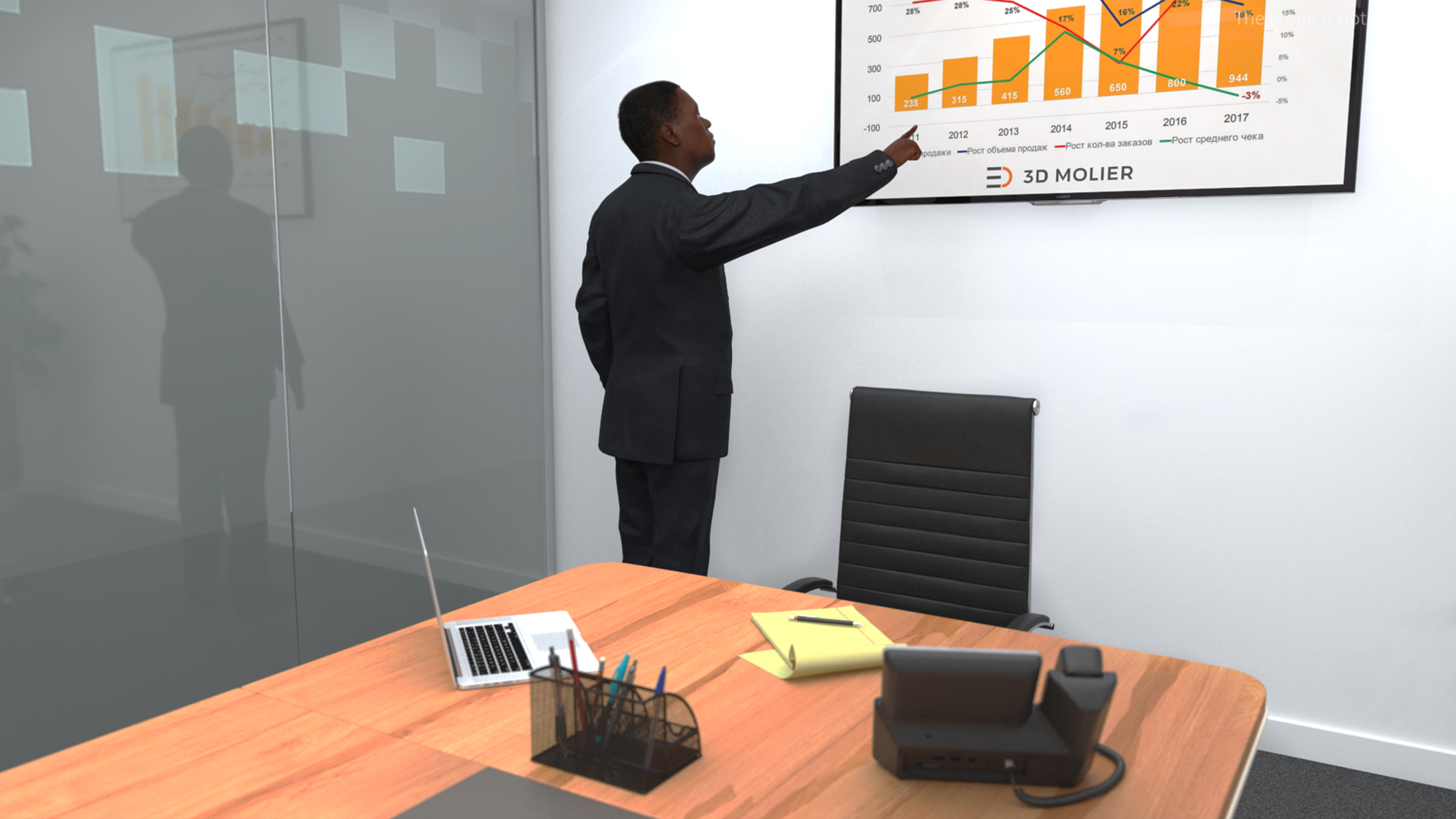 3D Stylish African American Business Man Fur Rigged model