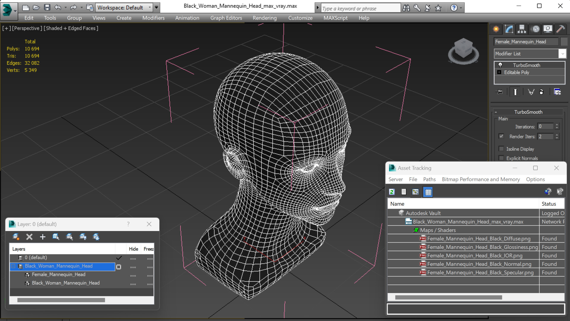 3D Black Woman Mannequin Head