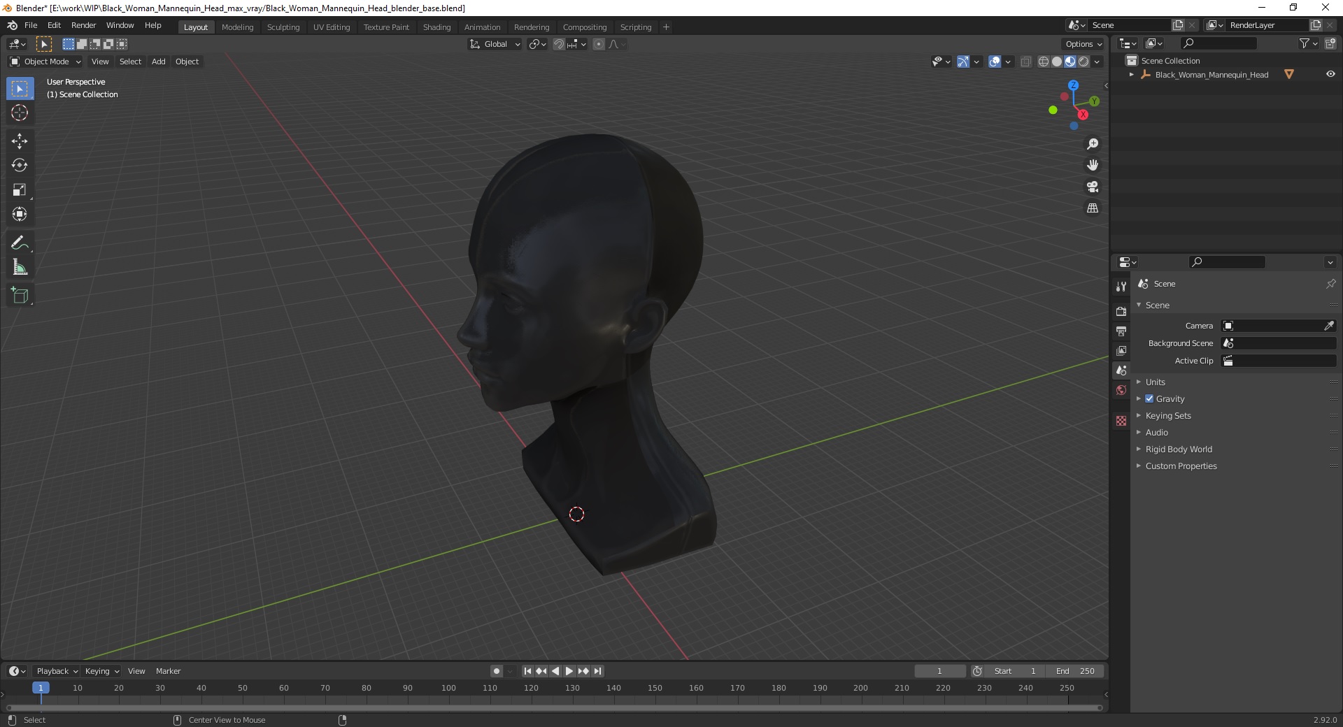 3D Black Woman Mannequin Head