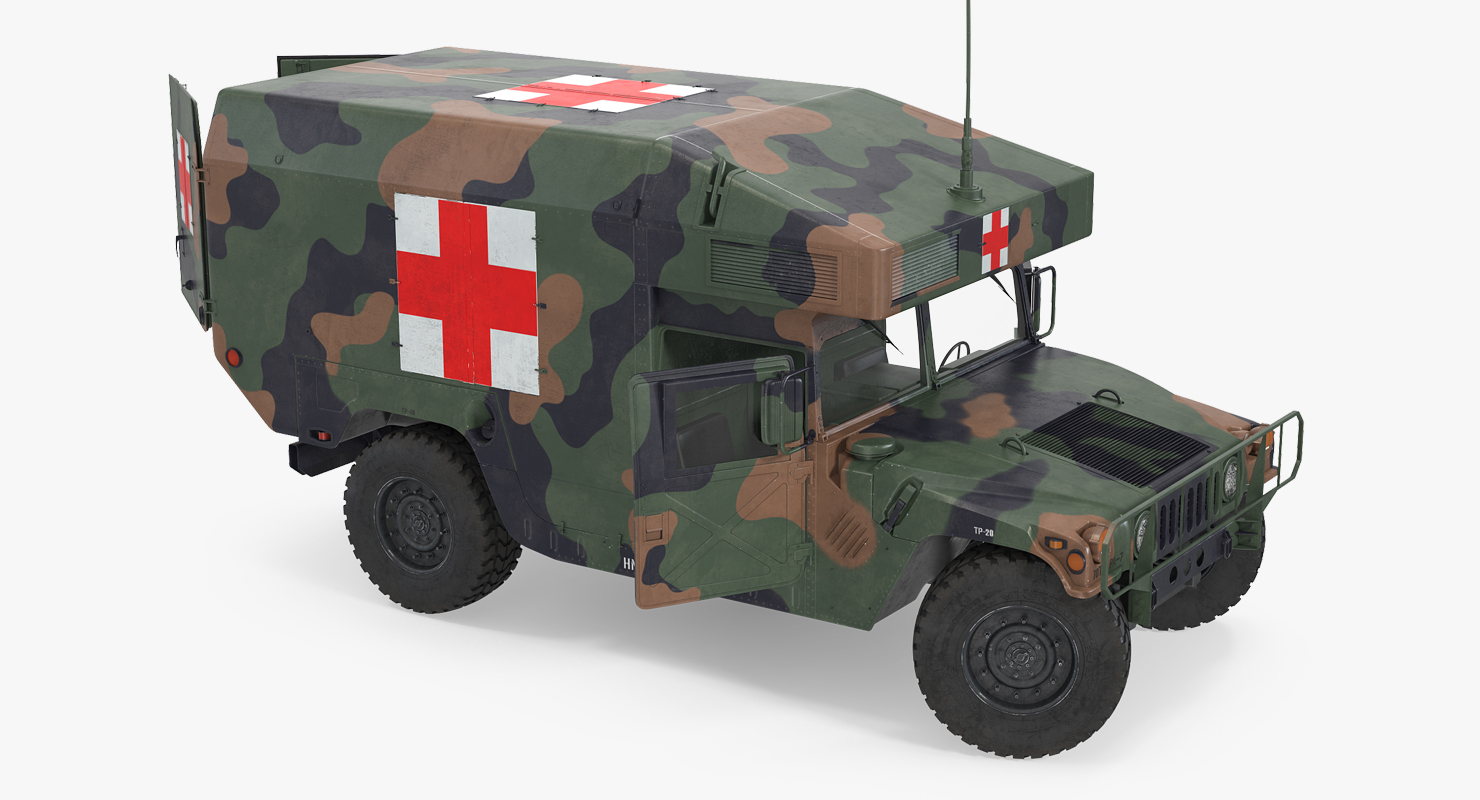 3D model Ambulance Military Car HMMWV m997 Rigged Camo