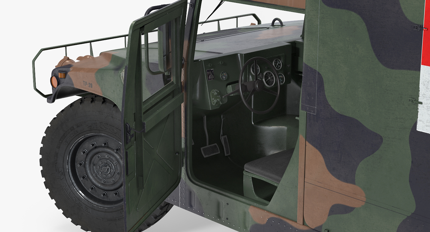 3D model Ambulance Military Car HMMWV m997 Rigged Camo