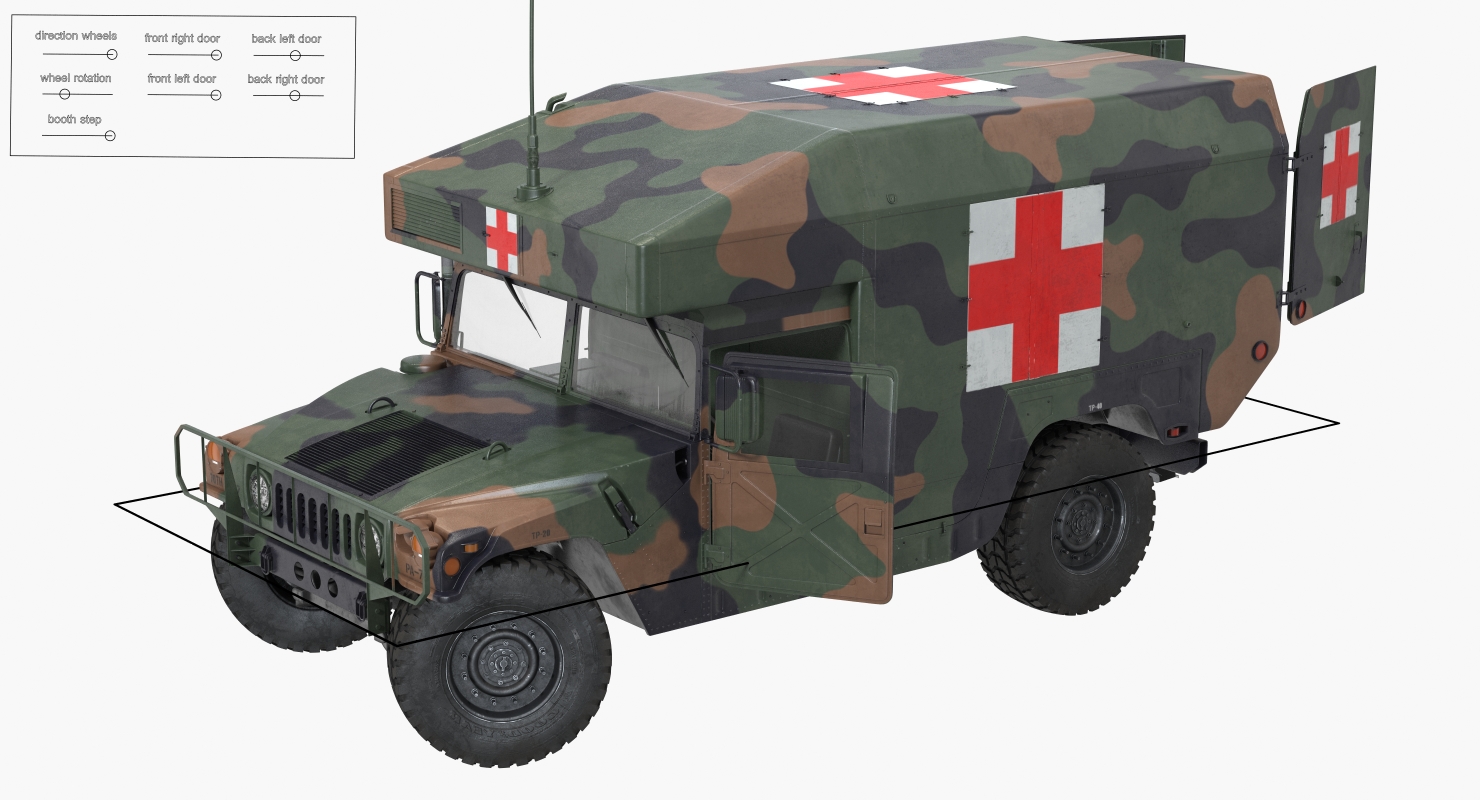 3D model Ambulance Military Car HMMWV m997 Rigged Camo