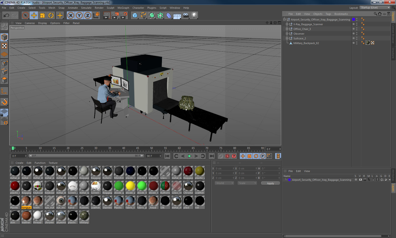3D Airport Security Officer Xray Baggage Scanning