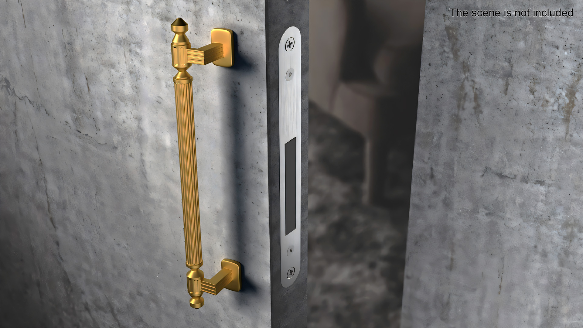 Door Handle Designer Ribbed Gold 3D