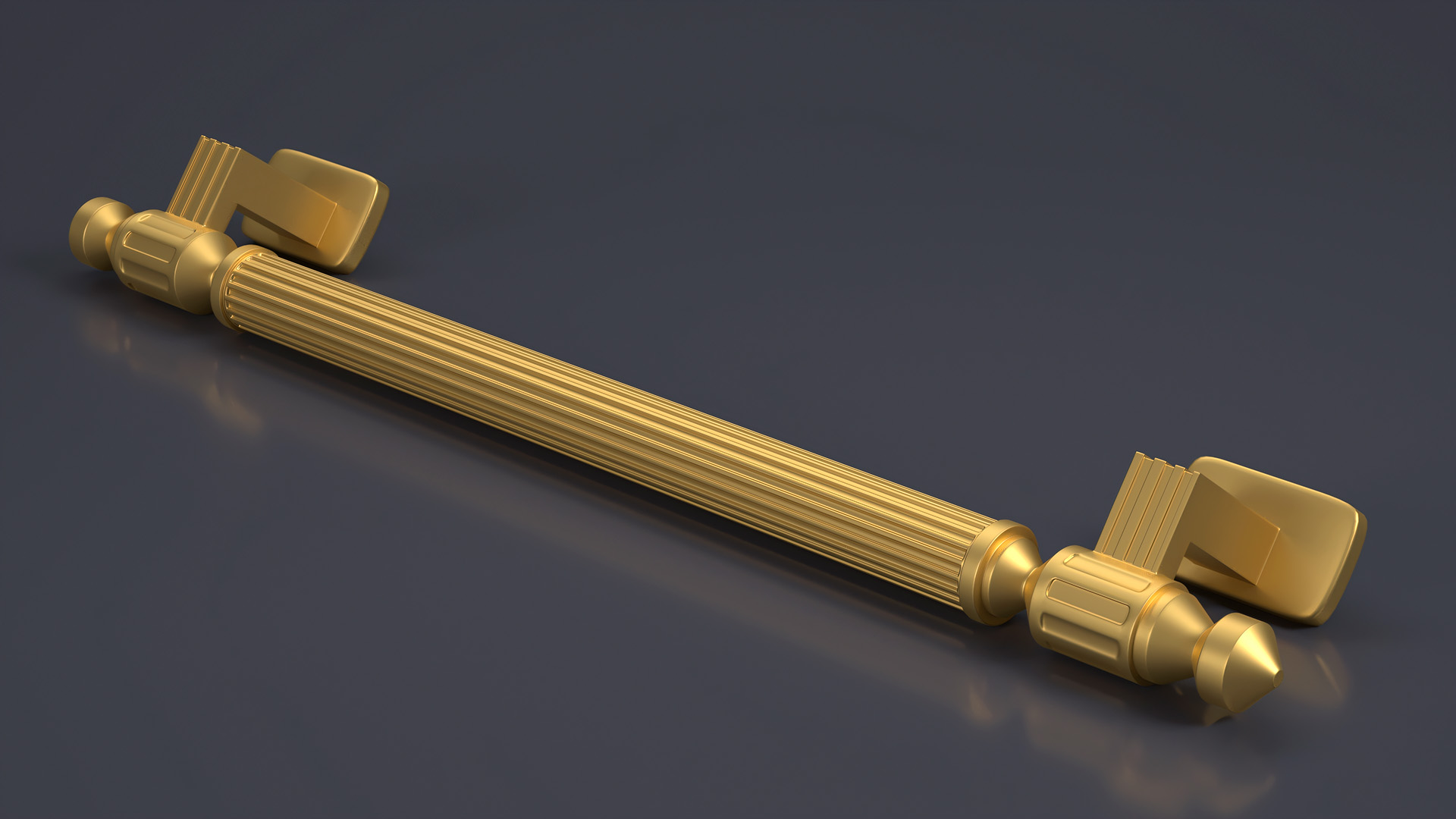 Door Handle Designer Ribbed Gold 3D