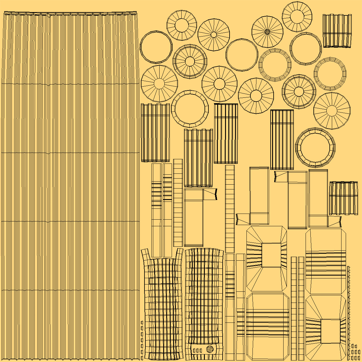 Door Handle Designer Ribbed Gold 3D