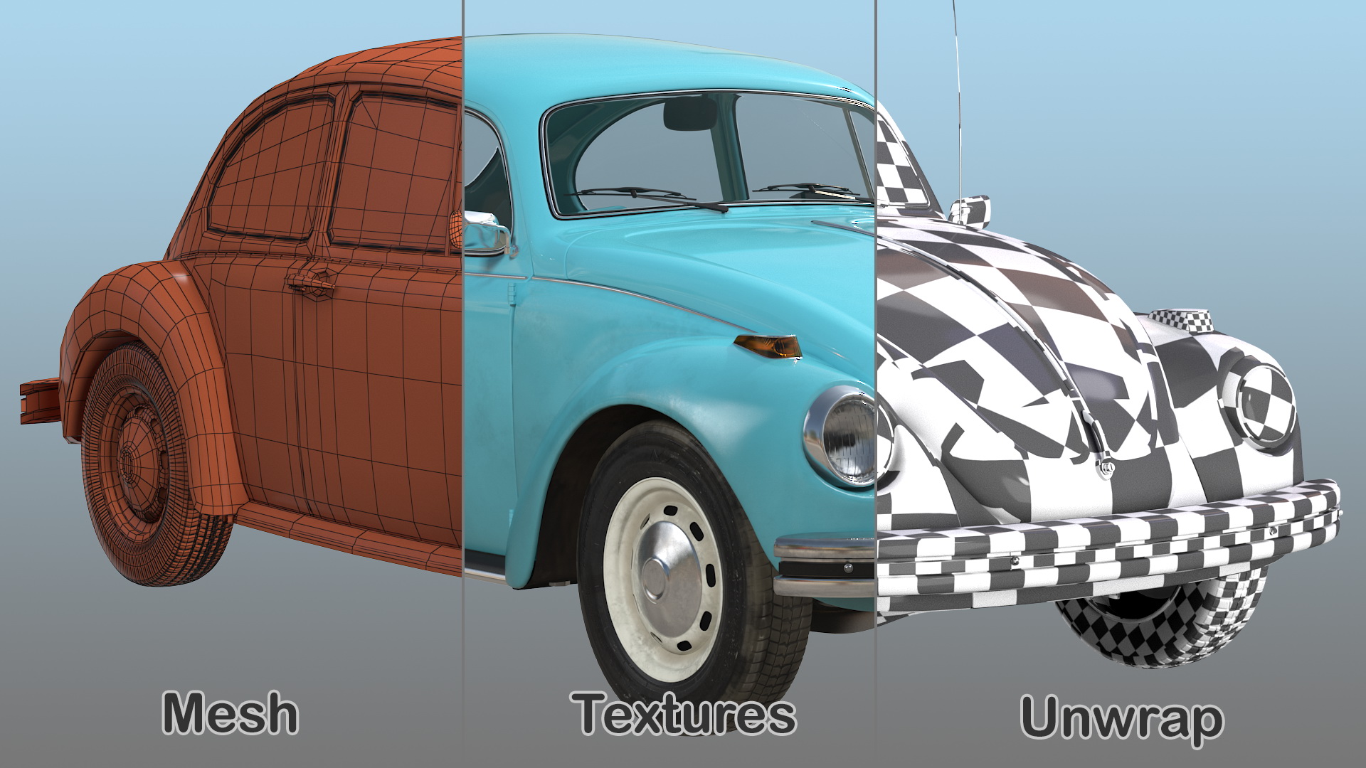 3D Volkswagen Beetle 1966 Simple Interior Blue model