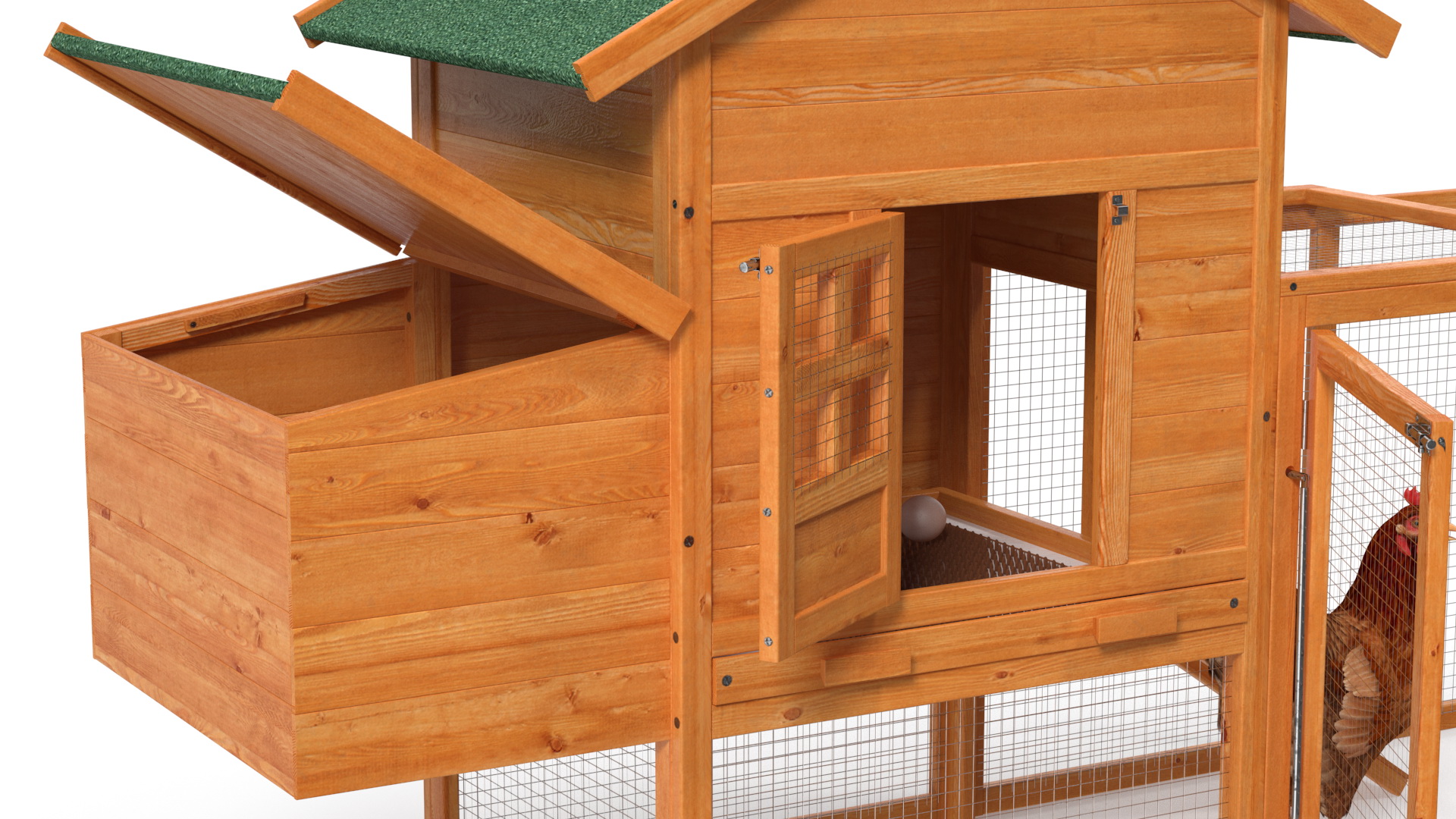 3D Wooden Small Chicken Coop with Chickens Rigged