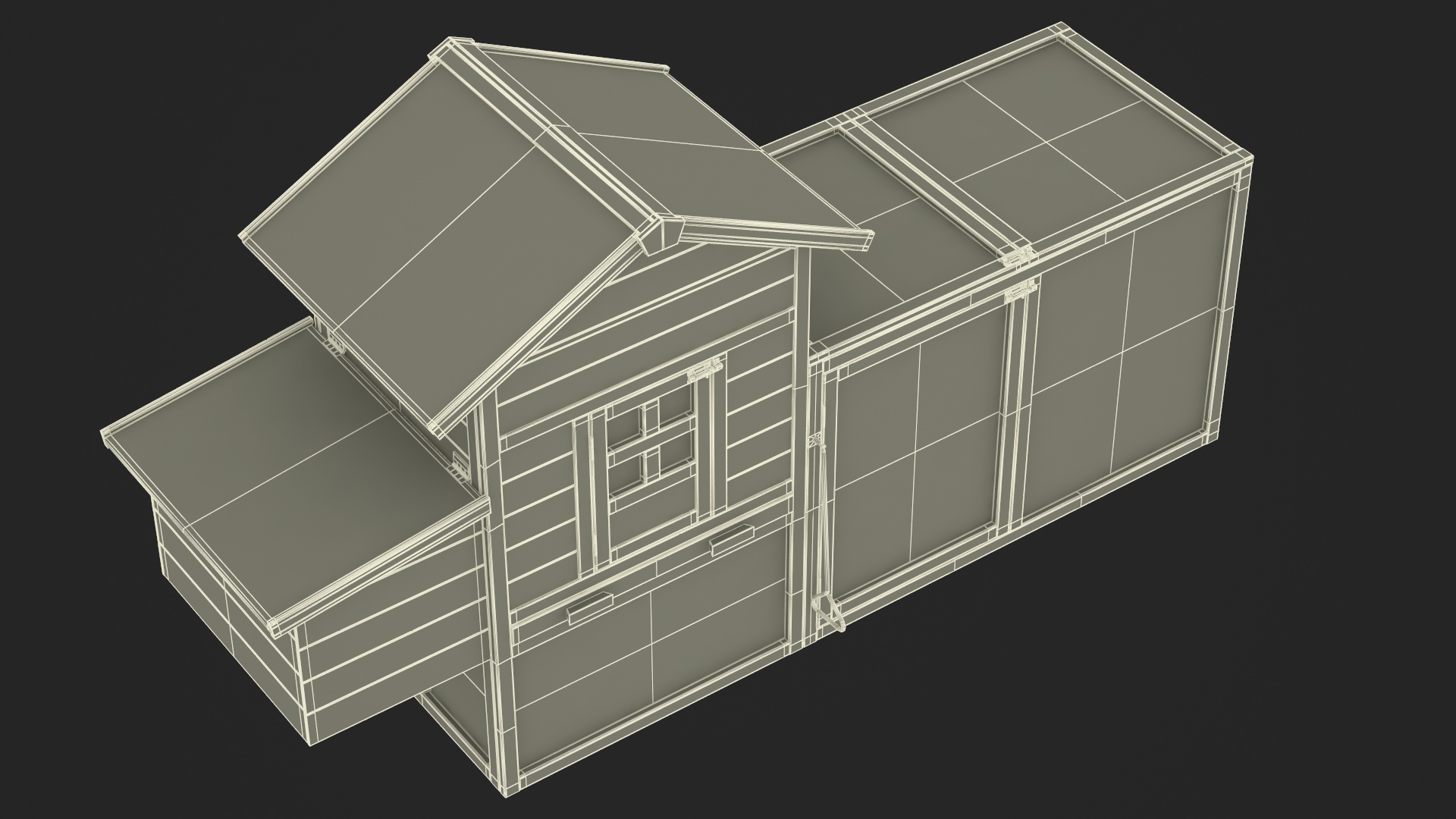 3D Wooden Small Chicken Coop with Chickens Rigged