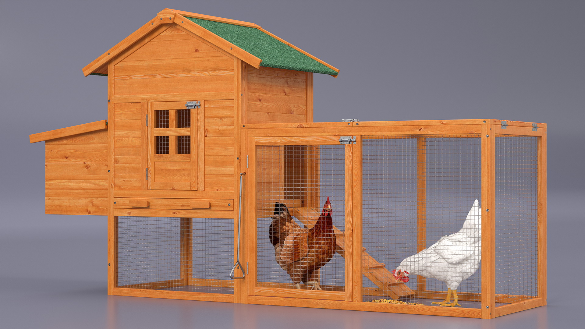 3D Wooden Small Chicken Coop with Chickens Rigged