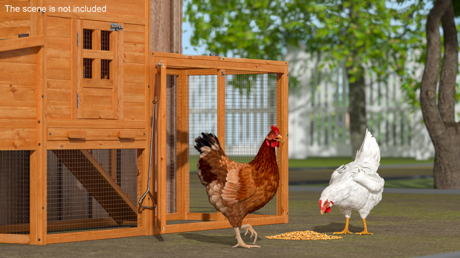 3D Wooden Small Chicken Coop with Chickens Rigged