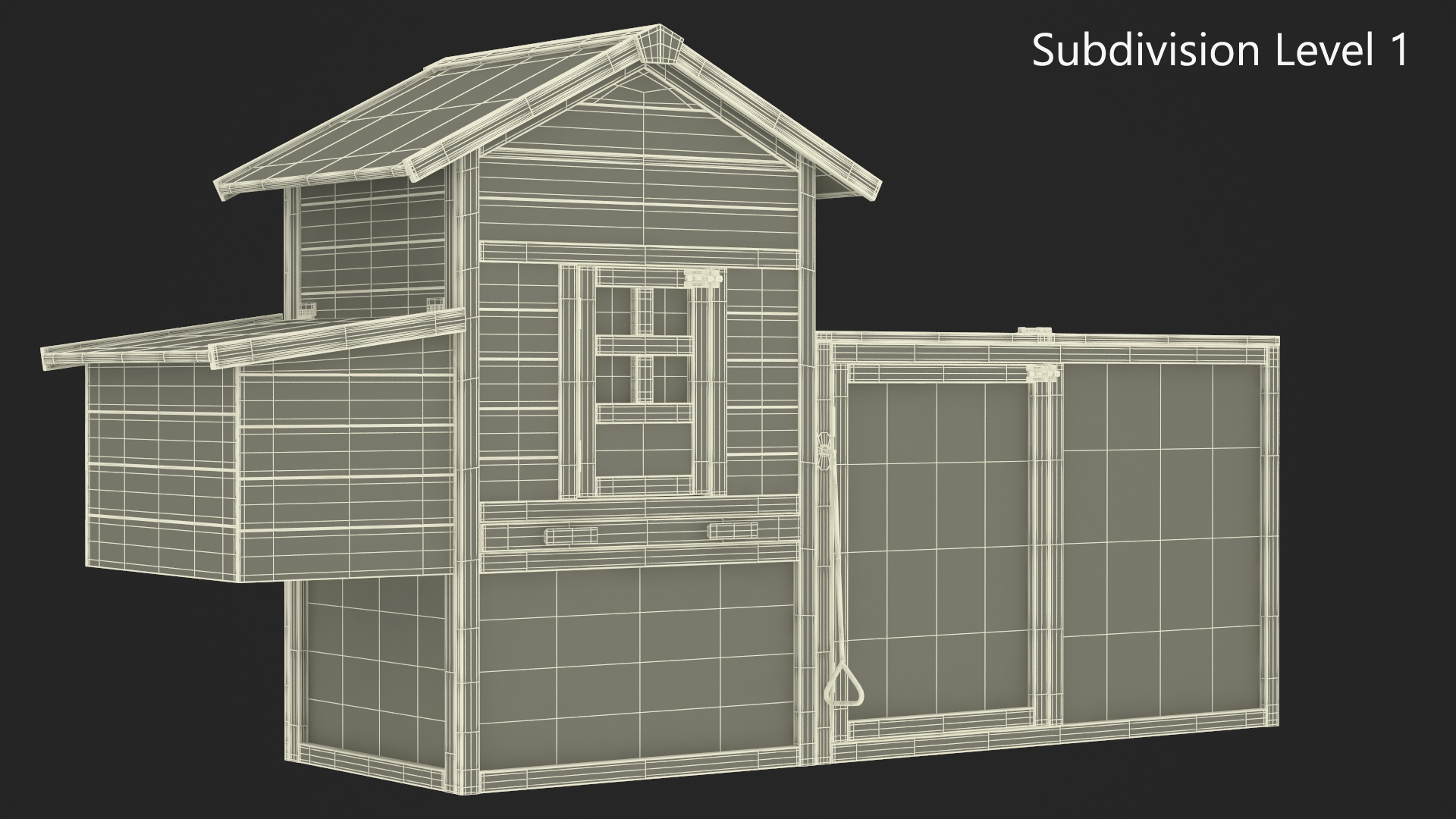 3D Wooden Small Chicken Coop with Chickens Rigged