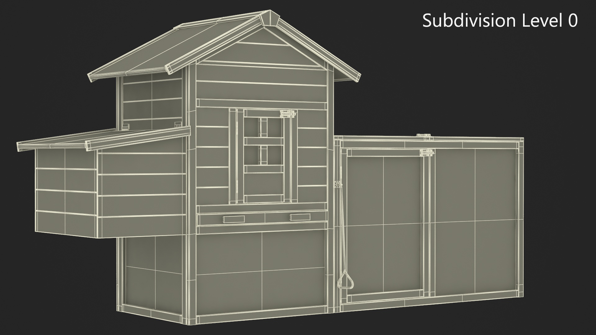 3D Wooden Small Chicken Coop with Chickens Rigged